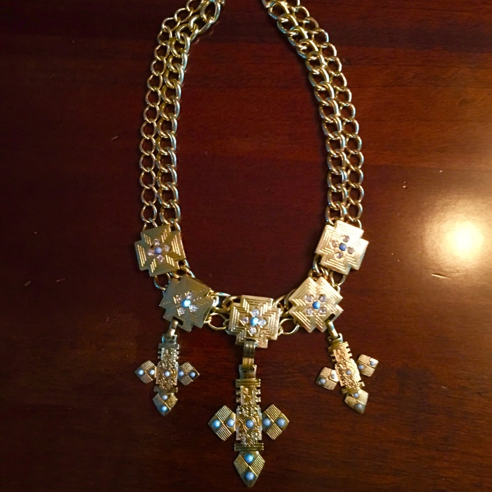 Tribal Gold Choker, Turquoise Studs